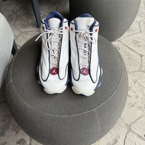 Air Jordan Pro Strong White and Navy Sneakers with Red Details size 5Y